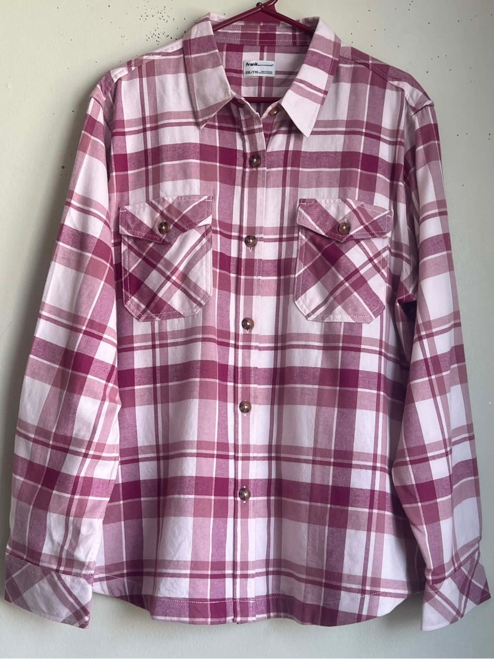Frank & Oak Pink and White Plaid Button-Down Shirt